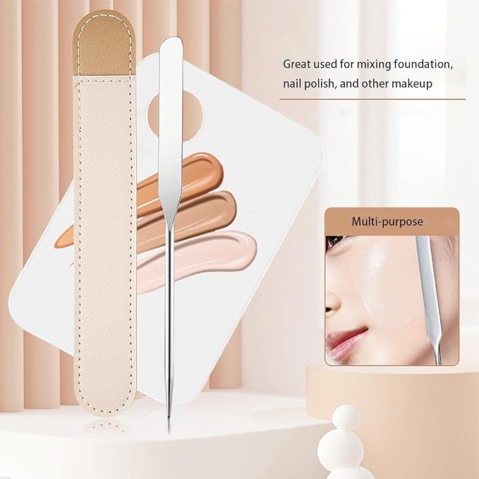 Makeup Spatula Set Stainless Steel, Make Up Tools Mini Mixing Tray with Finger Ring, Makeup Paint Palette, Pack of 3-Velvo Beauty