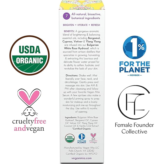 USDA Organic Clarity Balancing Face Mist - Hydrating Rose Water Facial Spray Suitable For All Skin Type Face Moisturizer, Setting Spray for Makeup & Face Primer, 3.4 oz-Velvo Beauty