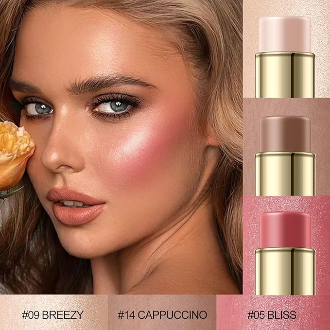 3 Pcs LIGHT-MEDIUM Contour Stick Set,Cream Blush & Highlighter Bronzer Pen,Long Lasting & Smooth Natural Face Contouring Illuminator,Professional Makeup Kit for All Skin-Velvo Beauty