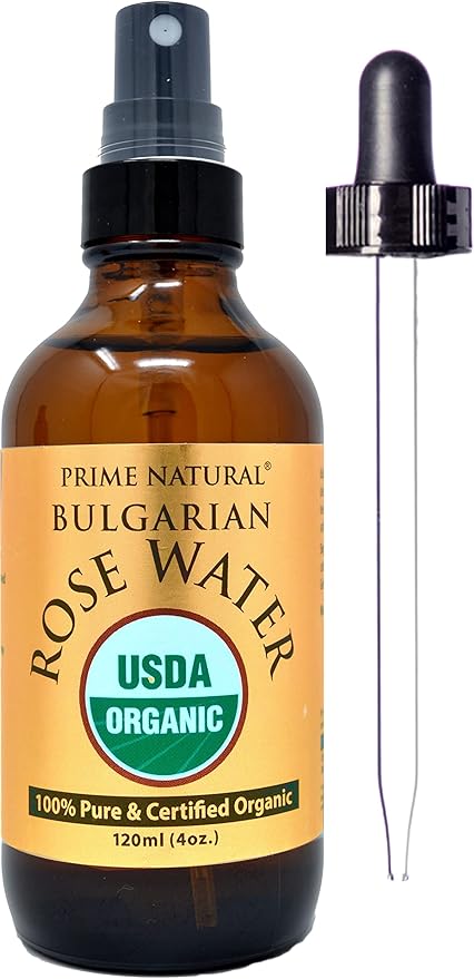 PRIME NATURAL Rose Water Spray 4oz/120ml, USDA Certified Organic, Facial Toner, Hydrating Mist for Face & Hair - Bulgarian, 100% Pure, Natural, Preservative-Free, Moisturizer from Fresh Rose Petals-Velvo Beauty