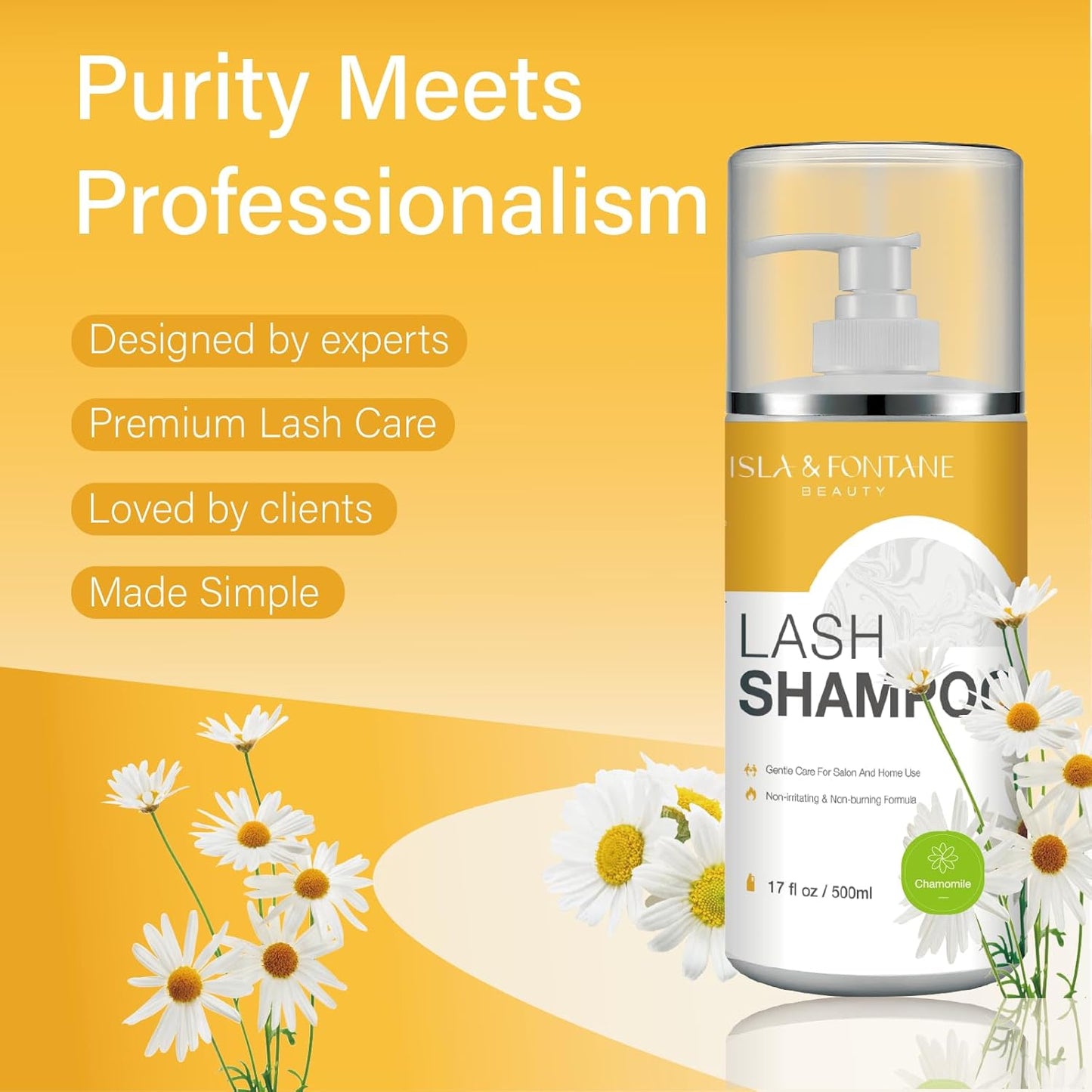 Isla & Fontane Lash Shampoo Bulk – Multi-Scent Series – 17 fl oz / 500ml | Gentle Eyelash Cleanser for Lash Extensions | Non-Irritating | Professional Lash Bath Foam For Salon And Home Use (Chamomile)-Velvo Beauty