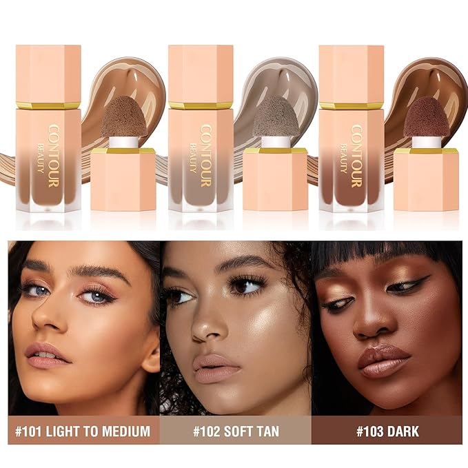 Liquid Contour Stick, Soft Cream Contour Makeup, Liquid Bronzer Face Concealer Matte Contouring with Cushion Applicator, Long Lasting Silky Face Contour Cream Bronzer Contouring Makeup (103)-Velvo Beauty