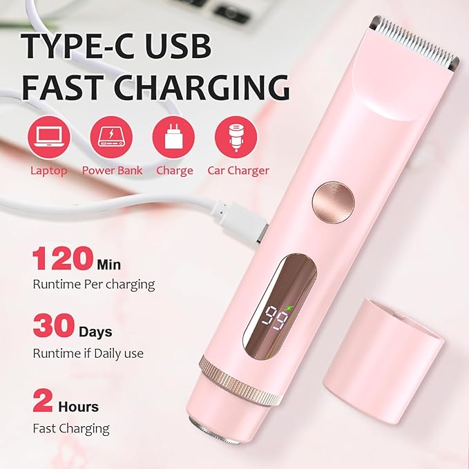 2025 Upgraded Bikini Trimmer for Women - 2 in 1 Dermave Bikini Shaver with LED Display, Dual Head Cordless Electric Shaver, IPX7 Waterproof Wet/Dry Body Hair Trimmer for Face, Body & Intimate Areas-Velvo Beauty