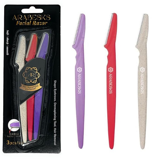 ARABESKS Dermaplaning Tool, 3ct | Dermaplane, Face Razors for Women, Eyebrow Razor, Facial Razor, Dermaplaning Razor, Womens Face Razor Peach Fuzz Remover, Eyebrow Trimmer-Velvo Beauty