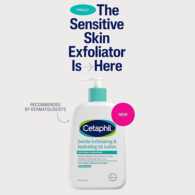 Cetaphil Gentle Exfoliating SA Lotion, Lightweight Moisturizer for All Skin Types, 16 Fl oz Pump Bottle, Salicylic Acid, Mandelic Acid & Gluconolactone, Gently Exfoliates, Dermatologist Recommended Brand-Velvo Beauty