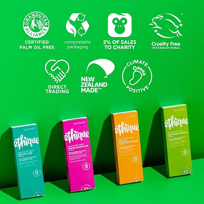 Ethique Discovery Pack for Balanced Hair - Shampoo & Conditioner - Plastic-Free, Vegan, Cruelty-Free, Eco-Friendly, 3 Travel Bars, 1.59 oz (Pack of 1)-Velvo Beauty