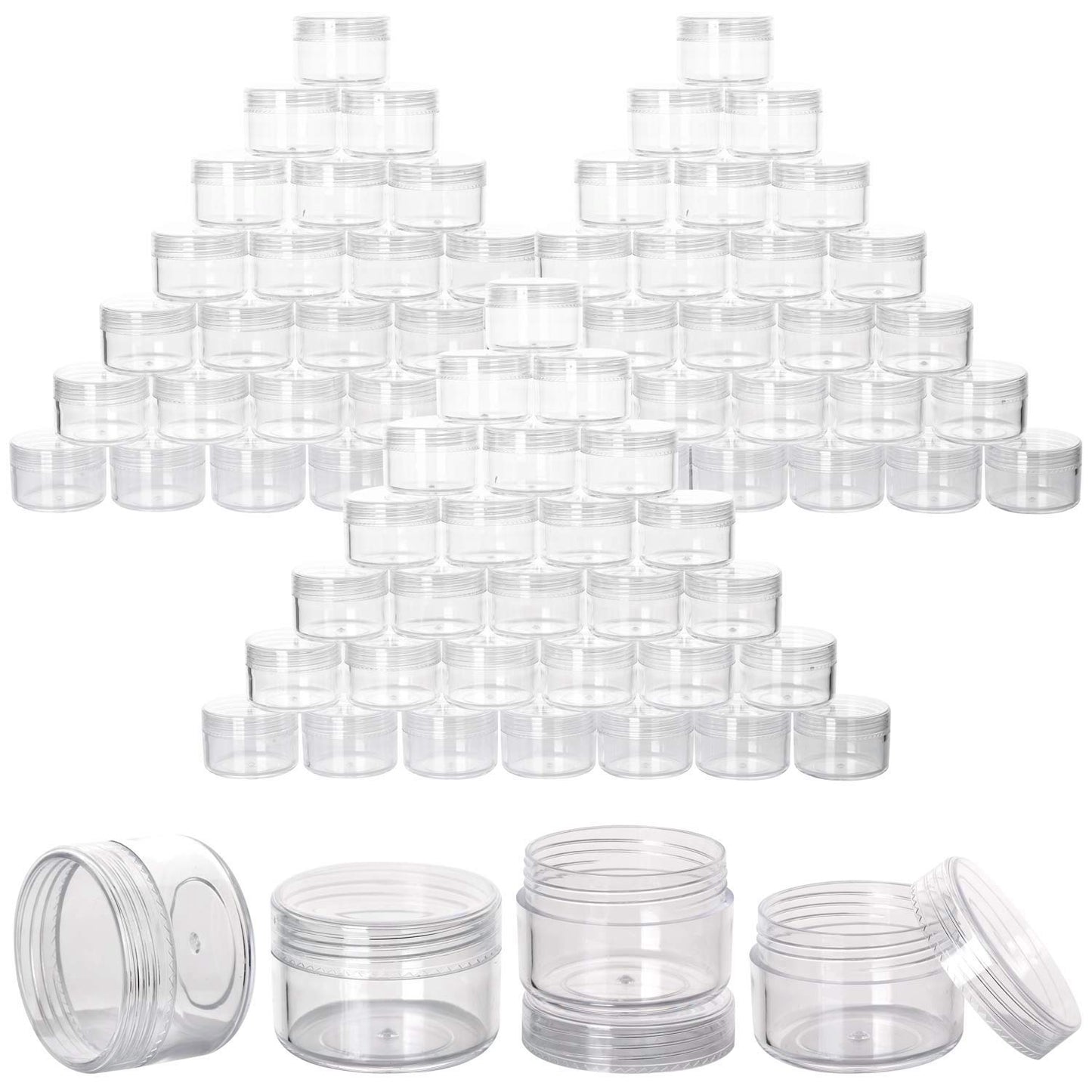 100 Count Refillable Sample Containers with Lids Cosmetic Jars 15 Gram Empty Cream Jars Leak Proof Makeup Containers for Traveling - Clear-Velvo Beauty