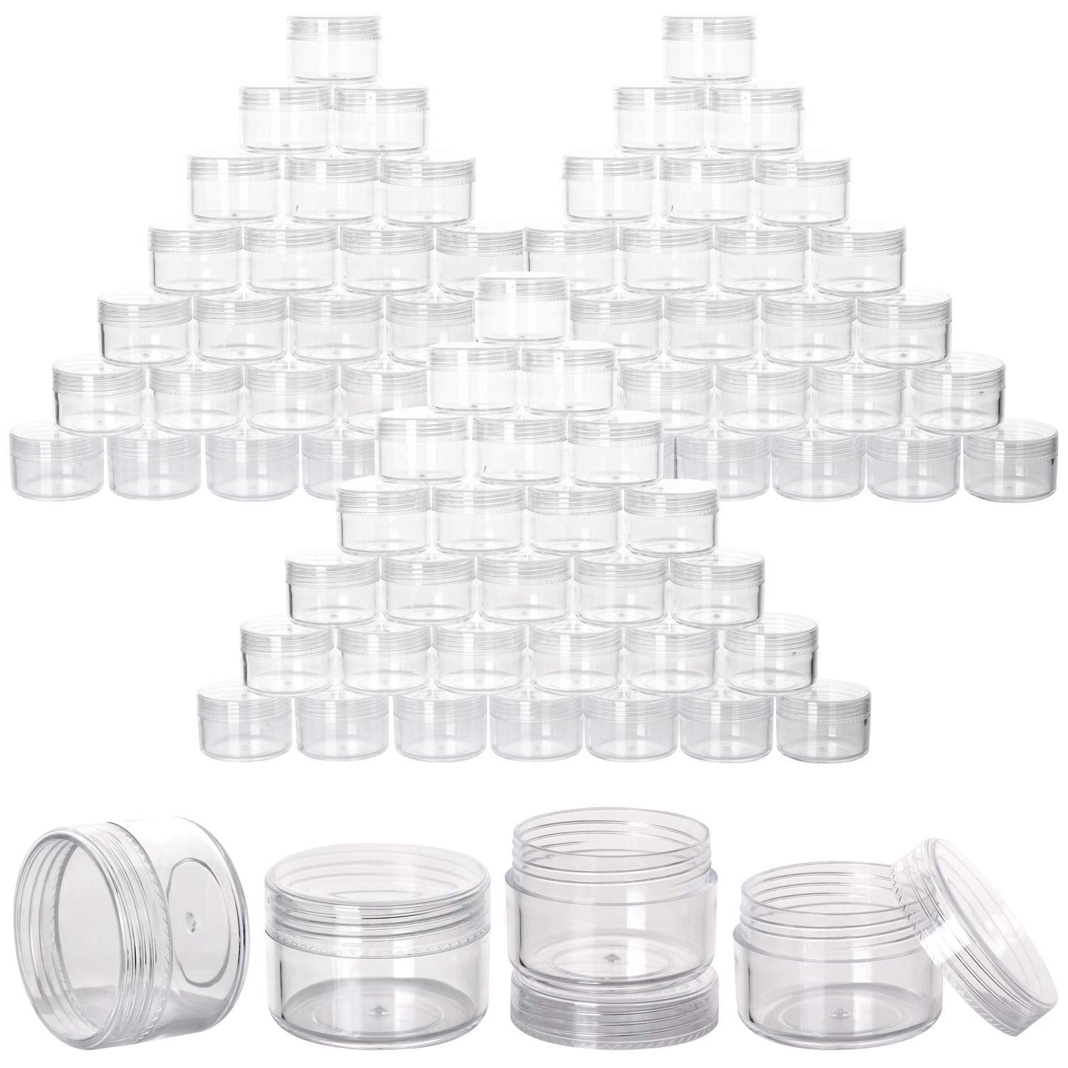 100 Count Refillable Sample Containers with Lids Cosmetic Jars 15 Gram Empty Cream Jars Leak Proof Makeup Containers for Traveling - Clear-Velvo Beauty