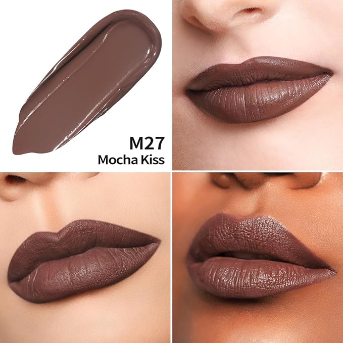 Oulac Matte Liquid Brown Lipstick for Women, Long Lasting Lipstick Waterproof Lip Stain, No Transfer, Creamy High Pigmented Formula with Rose Oil, Vegan & Cruelty-Free M27-Velvo Beauty