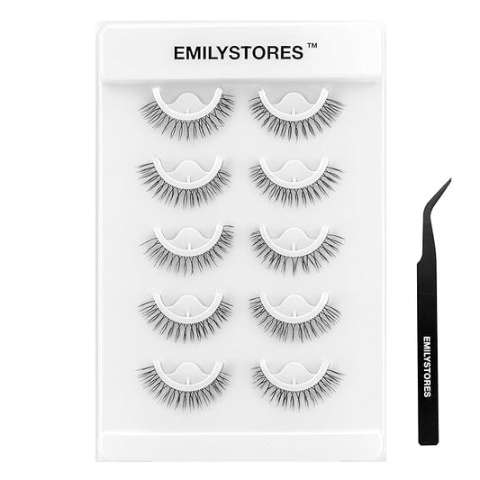 False Eyelashes, 5 Pairs Wispy Light Pre-Glued Self Adhesive Lashes with Applicator (DLP02)-Velvo Beauty