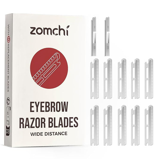 ZOMCHI Dermaplaning Razor Refills, Set of 10 Replacement Blades, Wide Distance, Metal, Plastic Free, Eyebrow Razor Blades-Velvo Beauty