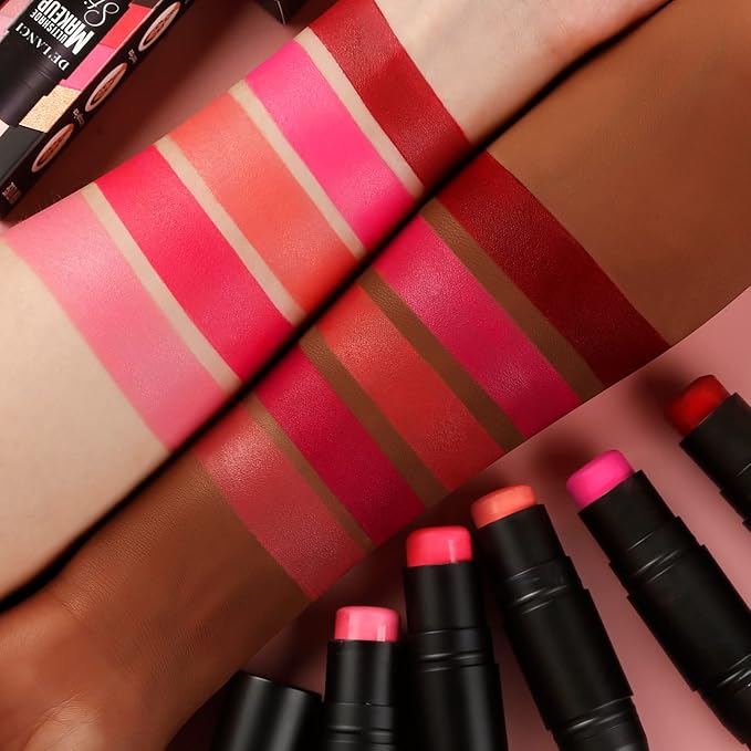 Matte Blush Stick with Built in Brush for Cheeks Summer,Ultra Pigmented Color Pop Makeup Dark Red Blush for Cheeks/Lip/Eyes,DE’LANCI Makeup Gifts for Women/Girl,Travel Size Cute Blush,Cruelty-Free #5-Velvo Beauty