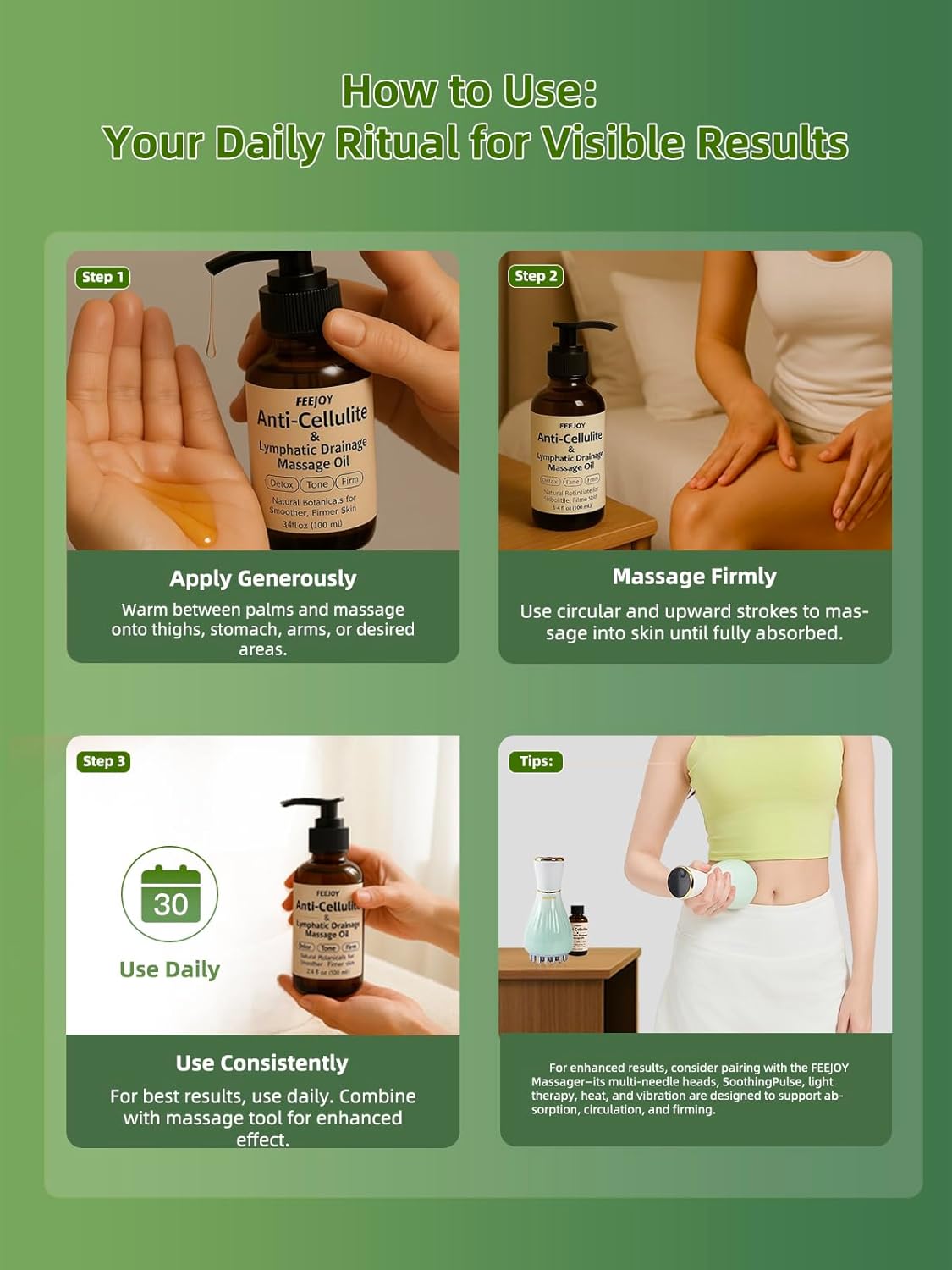 Body Oil & Massage Oil, Body Firming Oil for Cellulite, Lymphatic Drainage, Skin Tightening & Stretch Marks, Massage Oil for Massage Therapy for Leg, Hip, Arm & Belly, Daily or After Shower Use-Velvo Beauty