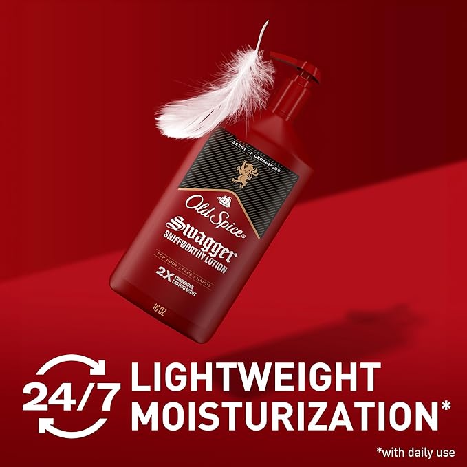 Old Spice Hand, Face & Body Lotion for Men, 24/7 Lightweight Moisturization with Amazing Scent, Instant Absorption, For All Skin Types, Swagger with Cedarwood Scent, 16 oz-Velvo Beauty