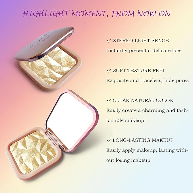 Highlighter Makeup Palette Shimmer Contour Palette Powder for Brighten Face Contour Gold Cheek Highlight Makeup, Long Lasting Highlighter Powder with Mirror for Illuminator Makeup (BEIGE GOLD)-Velvo Beauty