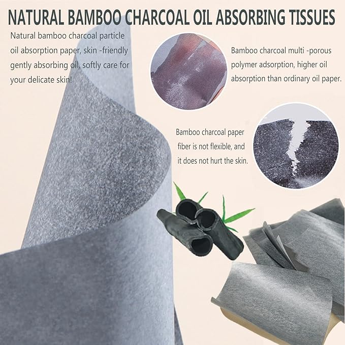 Natural Bamboo Charcoal Facial Oil Blotting Paper,100pcs Oil Blotting Sheets with Portable Mirror & Makeup Puff for Oily Face Skin,Oil Control Film Easy Take Out Handy Friendly Oil Absorbing Tissues-Velvo Beauty