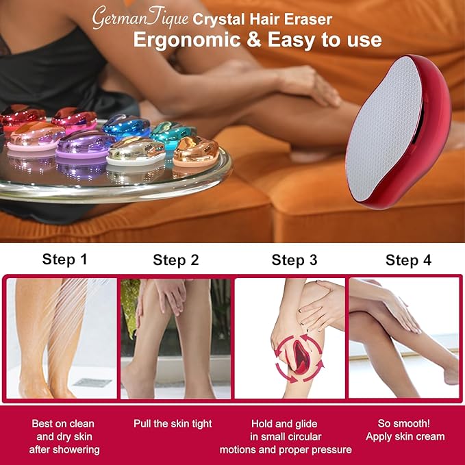 Crystal Hair Eraser,Natural Crystal Hair Remover,Reusable Painless Nano Glass Hair Removal Device Without Shaver,Gentle Crystal Epilator and Exfoliator for Soft Silky Skin(Red)-Velvo Beauty