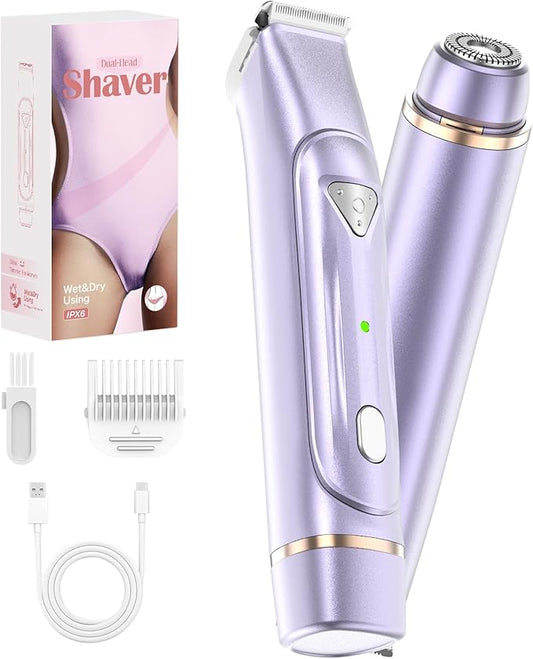 Electric Bikini Trimmer for Women - Dermave Bikini Shaver, Waterproof Dual Head Shaver (Purple)-Velvo Beauty