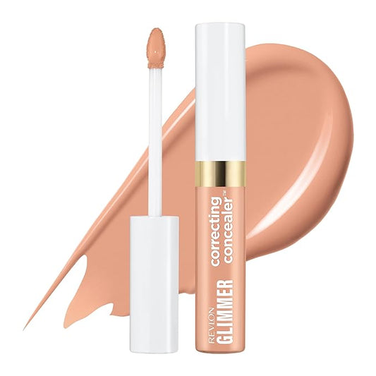 Revlon Glimmer Correcting Concealer, Liquid Under Eye Makeup, Made with Caffeine, Vitamin C, & Stevioside, 101 Peach, 0.3 fl oz-Velvo Beauty