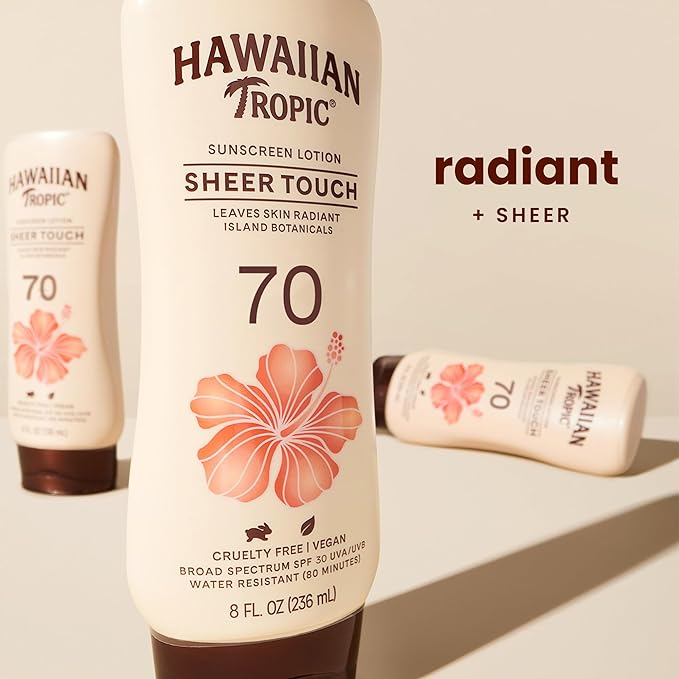 Hawaiian Tropic Sheer Touch Lotion Sunscreen SPF 70, 8oz | Broad Spectrum, Oxybenzone-Free, Sunblock Lotion, Hawaiian Tropic Sunscreen SPF 70, 8oz-Velvo Beauty