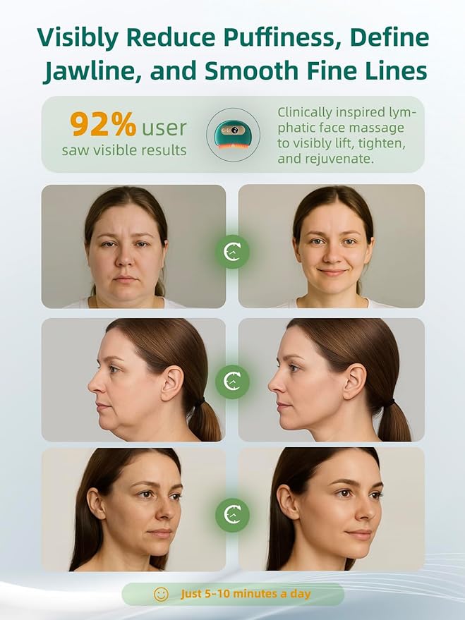 Lymphatic Contour Face Brush – Face Massager for Lymphatic Drainage, Double Chin Reducer, and Facial Sculpting – Gentle Vibrating Lymphatic Drainage Tool for Jawline & Puffiness - Green-Velvo Beauty