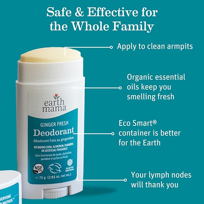 Earth Mama Ginger Fresh Deodorant | Safe for Sensitive Skin, Pregnancy and Breastfeeding, Contains Organic Ginger and Lime, No Baking Soda or Aluminum, 2.65-Ounce (2-Pack)-Velvo Beauty