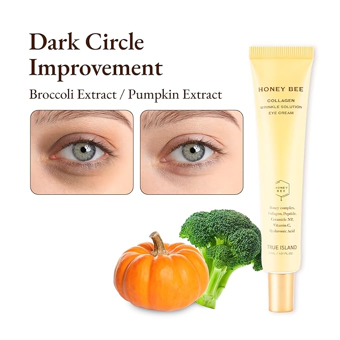 Honey Bee Collagen Fine Line Firming Eye Cream for Puffiness and Bags Under Eyes w/Vitamin C, 4 Peptides & Niacinamide | Bright and Tight Under Eye Cream for Dark Circles 1.01 fl oz-Velvo Beauty
