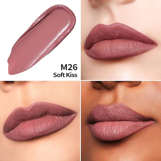 Oulac Matte Mauve Pink Lipstick for Women, Nude Pink Long Lasting Lipstick Waterproof Lip Stain, No Transfer, Creamy High Pigmented Formula with Rose Oil, Vegan & Cruelty-Free M26-Velvo Beauty