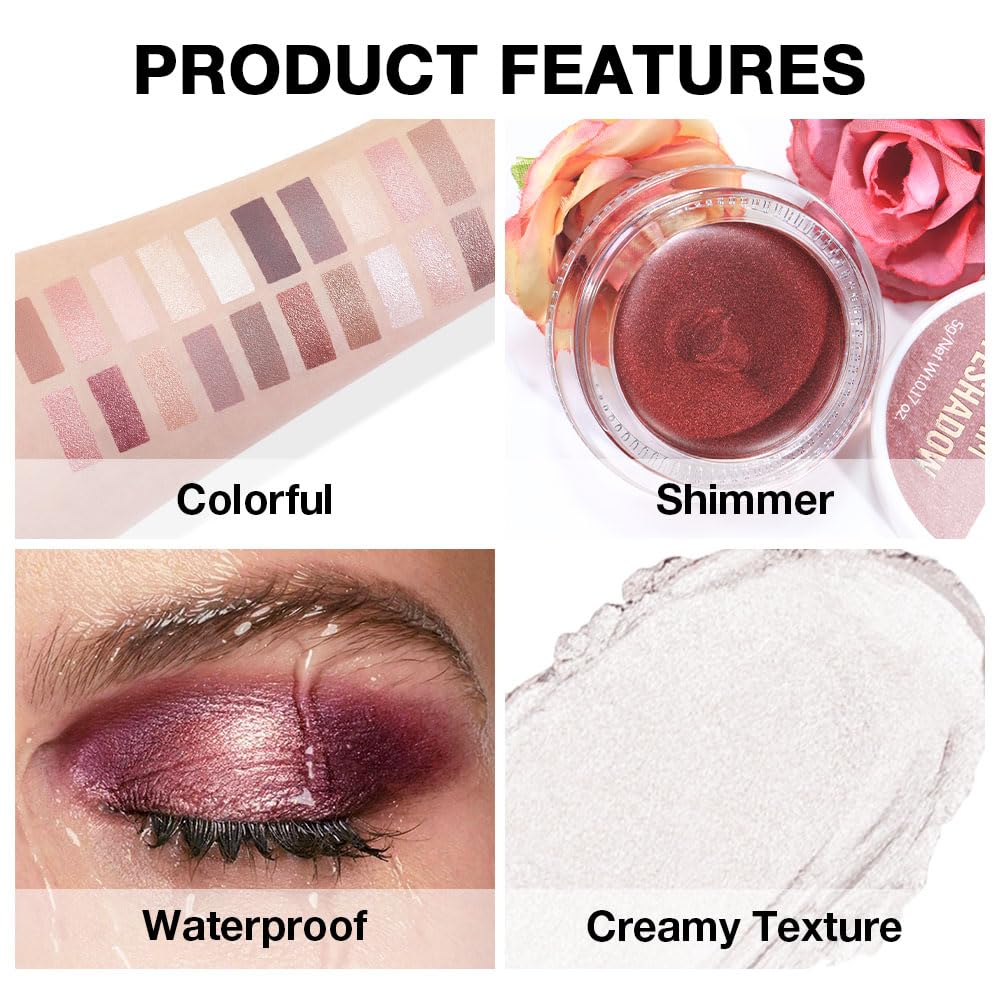 Cream Glitter Pearl Shimmer Metallic Eyeshadow Palette Makeup, Natural Single Mini Instant Holographic Eyeshadow For Women, Sombras Crema Para Ojos, Talc, Paraben & Cruelty Free, 18-Velvo Beauty