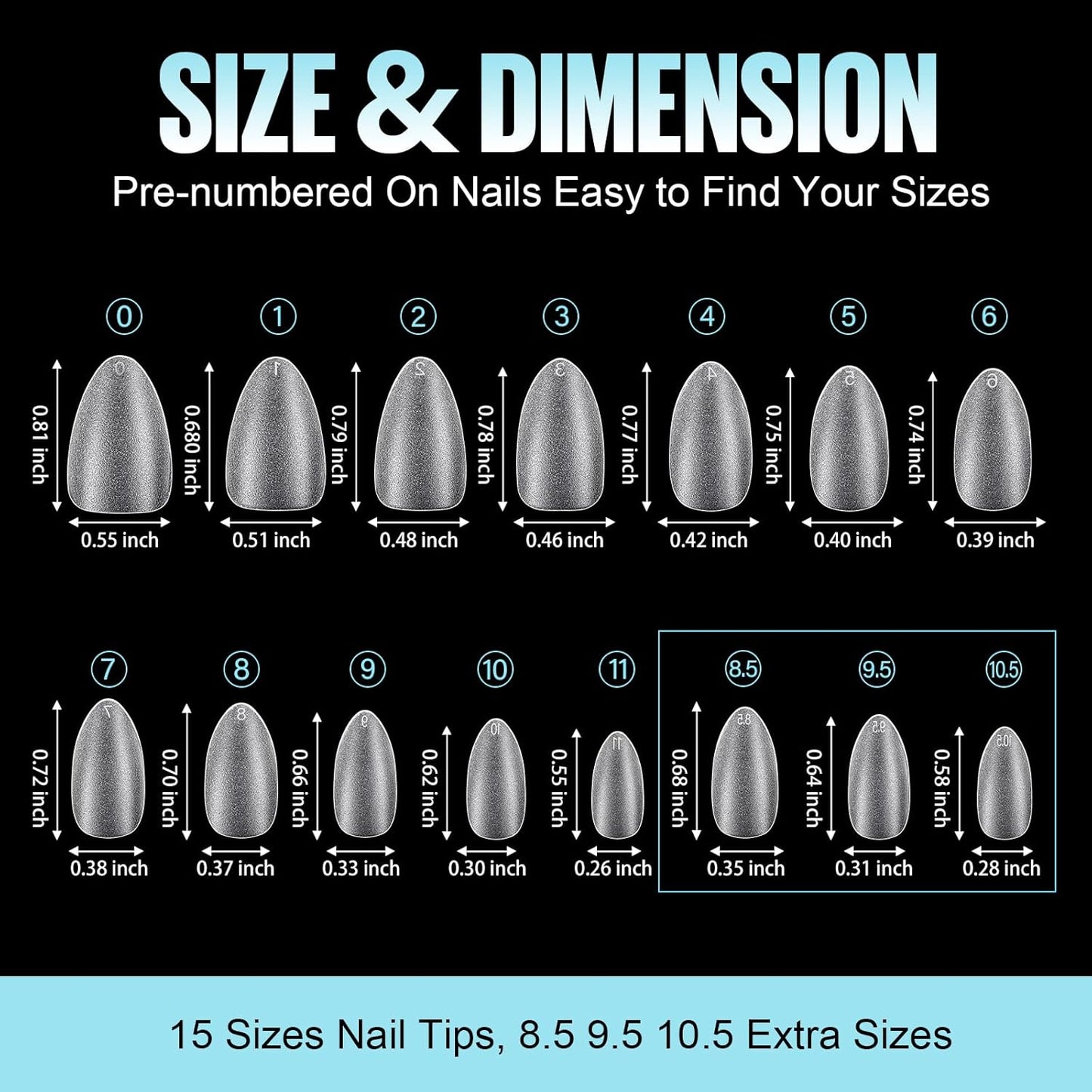 TOMICCA Short Almond Nail Tips, 360Pcs Full Cover Double Sided Matte Gel Nails,15 Sizes Acrylic Short Fake Nails for Nail Extensions Home Diy Salon-Velvo Beauty