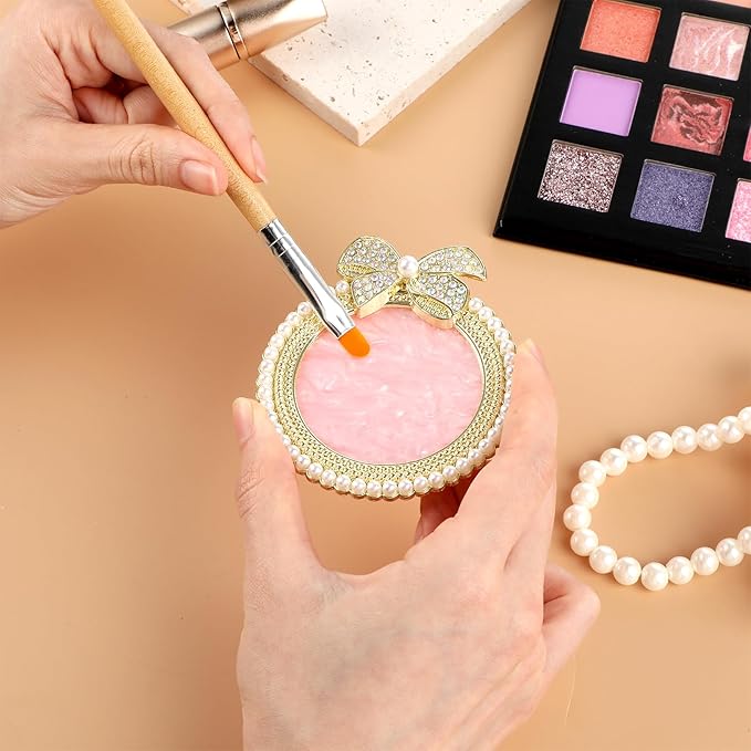 Resin Nail Art Palette, Nail Art Painting Mixed Color Palette Bow Decorated Nail Art Display Board with Pearls Nail Art Supplies Makeup Foundation Mixing Palette Manicure Tool-Velvo Beauty