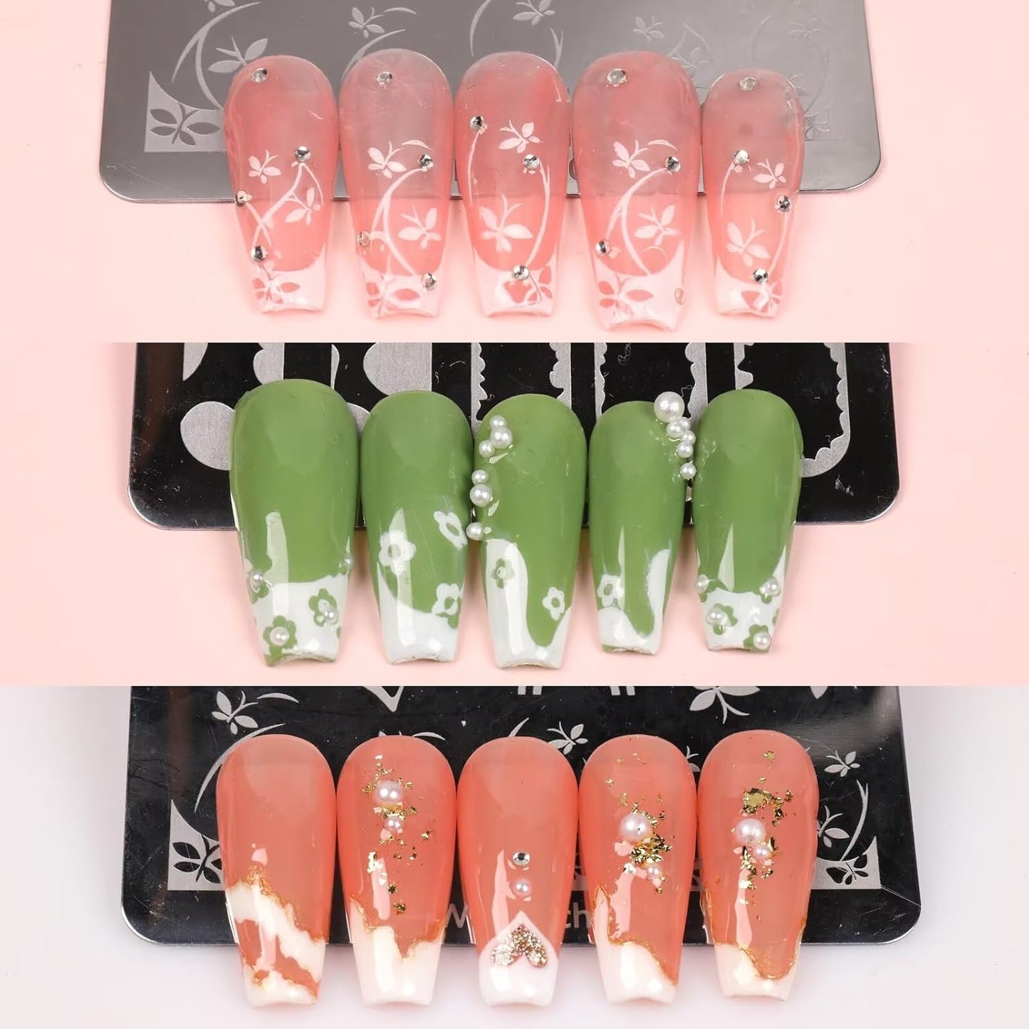 French Tip Nail Stamping Plate- 10 pcs Nail Stamper Kit Silicone Nail Stamper French Nail Stamp with Nail Art Stamps Storage Bag Nail Stamp Template Nail Supplies for Salon DIY-Velvo Beauty