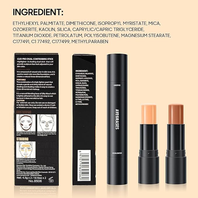 2023 Upgrade Contour Stick, 2 Colors Double-end Contour Highlighter Stick Contour Stick Face Highlighter Contour Makeup Contouring Sticks Cream Concealer (Lotus, Light Brown)-Velvo Beauty
