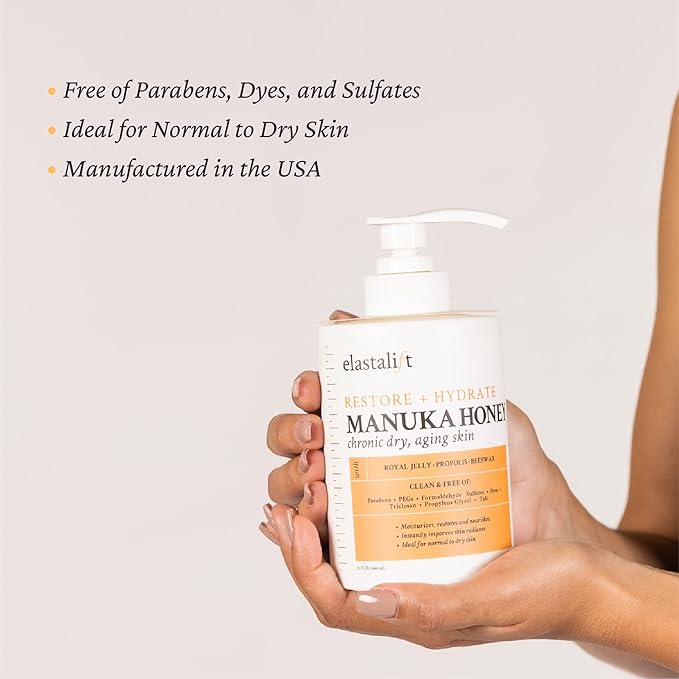 Elastalift Manuka Honey Cream Face Moisturizer & Body Butter Lotion For Dry Skin | Firming & Hydrating Miracle Balm Skin Care Moisturizing Lotion For Women, Wrinkles, & Sun Damaged Skin, 15 Fl Oz-Velvo Beauty