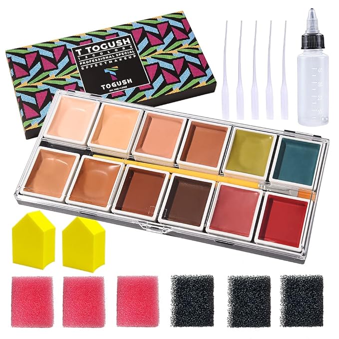 Alcohol Activated Makeup Palette for FX Makeup with Makeup Egg Mimic Wound Sponge Cleaning accessories 12 Colors-Velvo Beauty