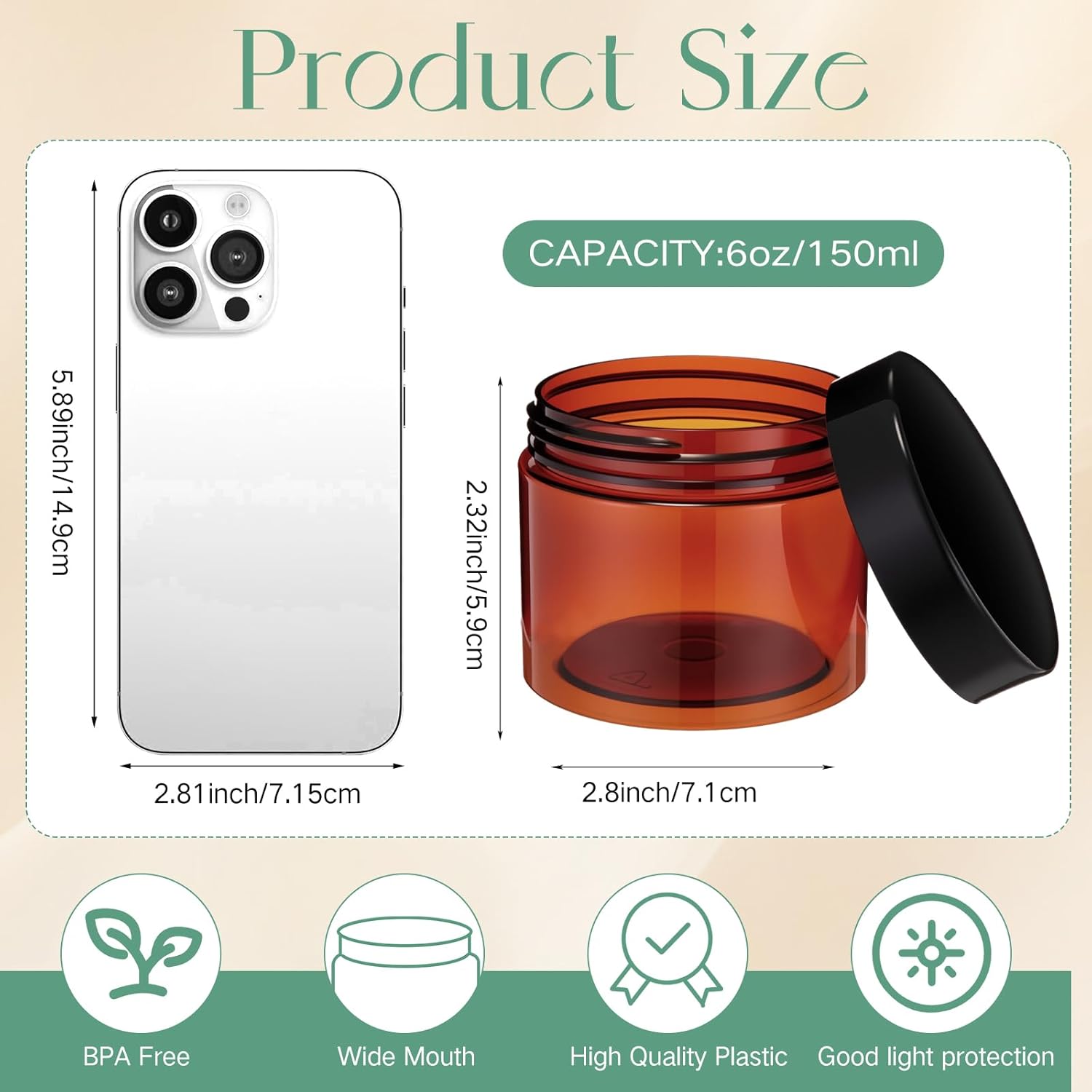 SATINIOR 100 Pcs Plastic Jars with Lids Small Containers Lids Wide Mouth Small Plastic Containers for Lotion Cream Rhinestones Body Butters Travel Storage(6 oz, Amber)-Velvo Beauty
