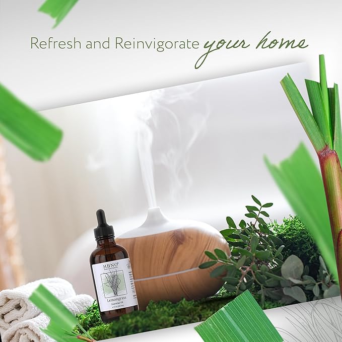 HBNO California Bottled Lemongrass Essential Oil 4 fl oz (120ml) - Natural Lemongrass Oil, Perfect for Cleaning, Aromatherapy, DIY, Soap & Diffuser -Velvo Beauty