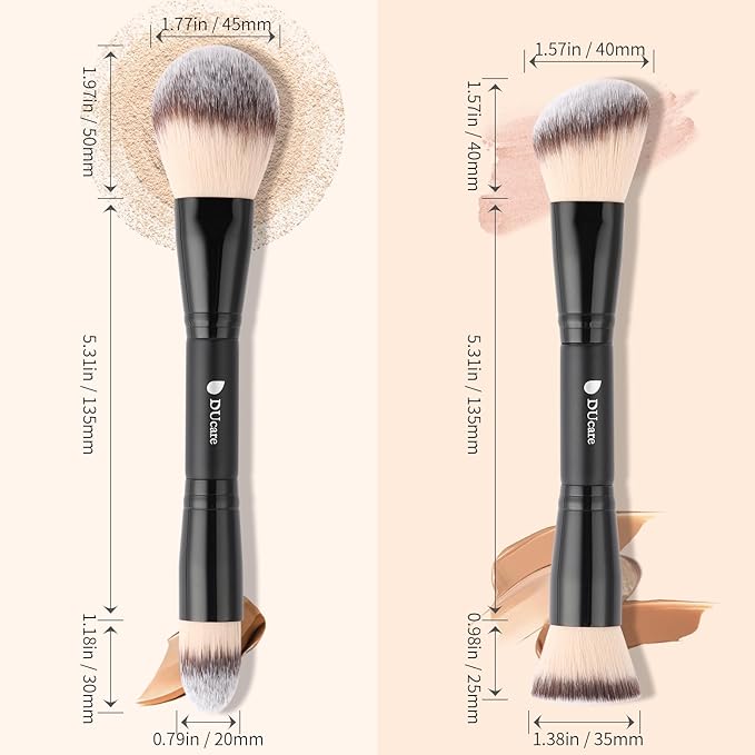 DUcare Makeup Brushes Duo End Foundation Contour Powder and Buffer Brush Bronzer Double Makeup Brush Set 2Pcs black-Velvo Beauty