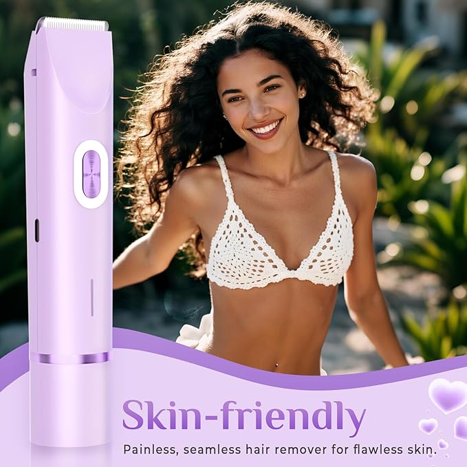 2025 New 2-in-1 Electric Bikini Trimmer for Women - Dual Head Electric Razor,Waterproof Painless Bikini Shaver, Pubic Hair Trimmer for Private Area & Body Hair, Purple-Velvo Beauty