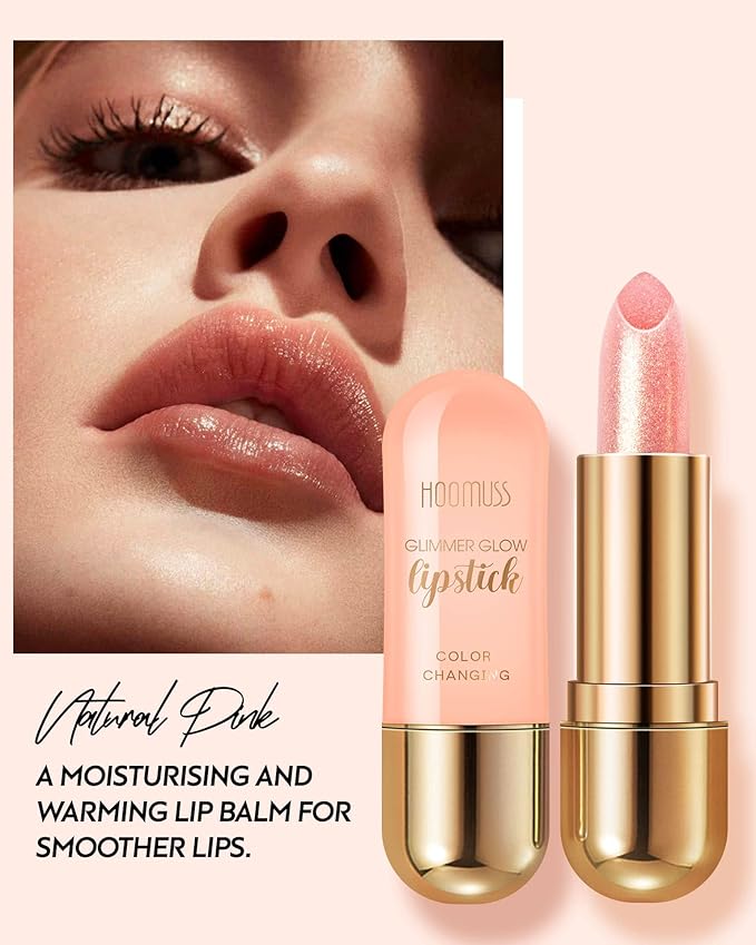 Glimmer Balm, Tinted Lip Balm Long Lasting PH Lipstick, Color Changing Lipstick Natural Chapstick, Glitter Pink Shade Lipstick (Rainbow)-Velvo Beauty