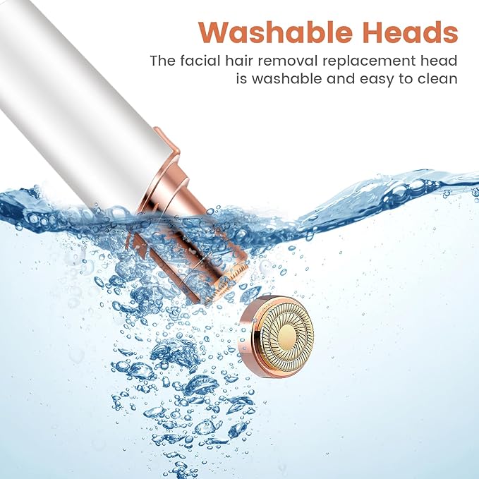 Facial Hair Remover for Women- as Seen on TV Painless Face Shaver -Mini Hair Remover, Electric Razor Shaver Portable Bikini Epilator for Lips, Chin(White+2 Heads)-Velvo Beauty