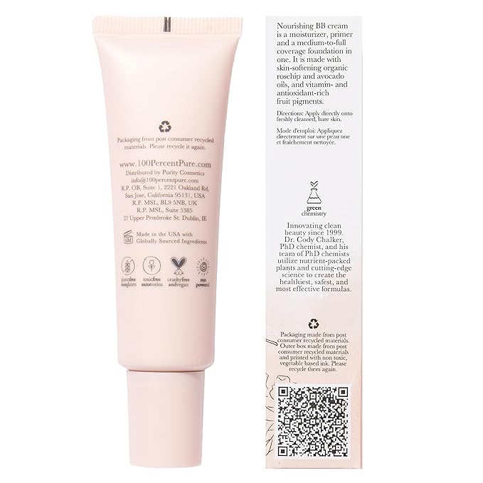 100% PURE BB Cream Shade 30 Radiance Full Face Coverage Skin Care & Glow - All-In-One Primer Concealer & Foundation Makeup - Shimmery, Dewy Youth Tan Color w/Warm Golden Undertone - Vegan - 1 Fl Oz-Velvo Beauty