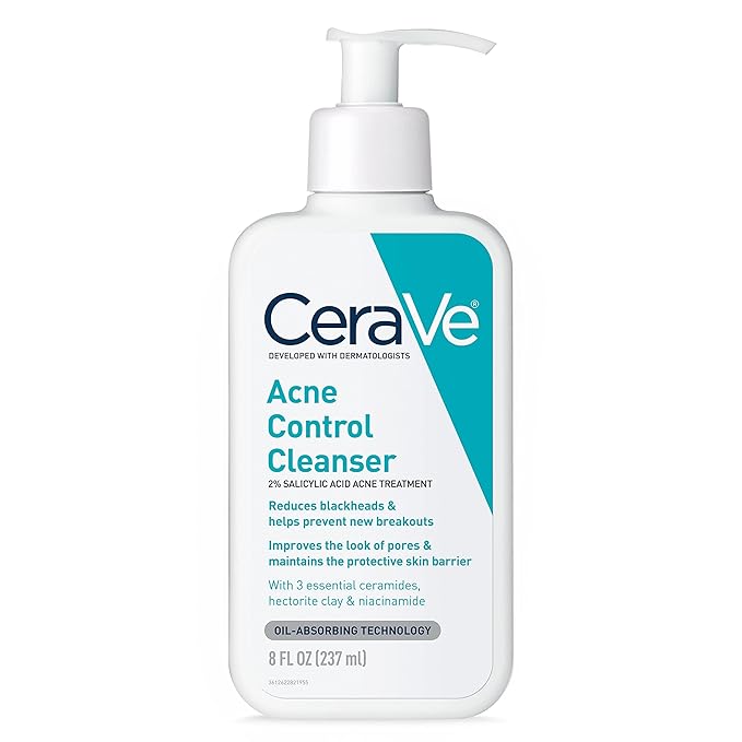 CeraVe Acne Treatment Face Wash, Salicylic Acid Cleanser with Purifying Clay, Niacinamide, and Ceramides, Pore Control and Blackhead Remover, 8 Ounce-Velvo Beauty