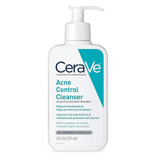 CeraVe Acne Treatment Face Wash, Salicylic Acid Cleanser with Purifying Clay, Niacinamide, and Ceramides, Pore Control and Blackhead Remover, 8 Ounce-Velvo Beauty