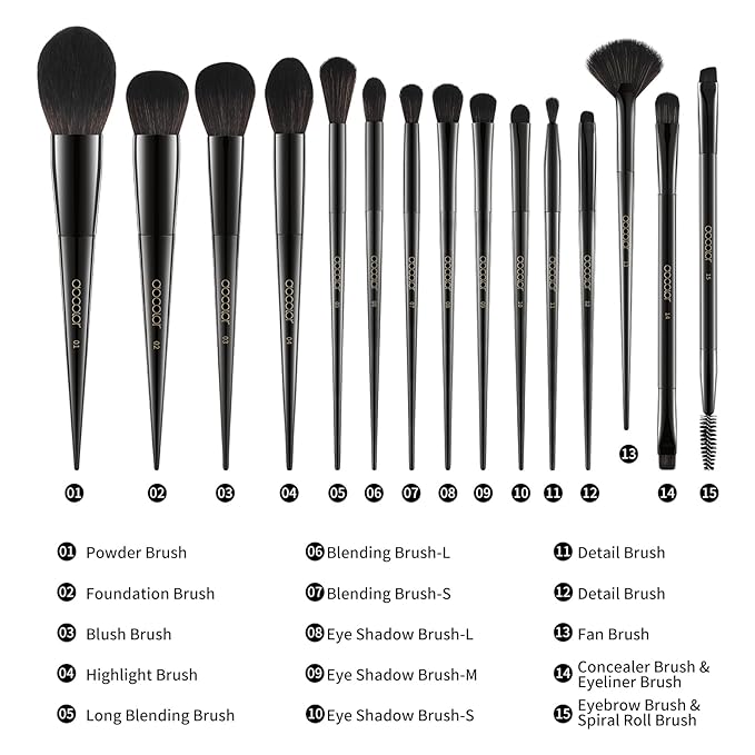 Docolor Makeup Brushes 15Pcs Obsidian Makeup Brush Set Premium Synthetic Powder Kabuki Foundation Contour Blush Concealer Eye Shadow Blending Eyeliner Crease Eyebrow Make Up Brush Kit-Velvo Beauty