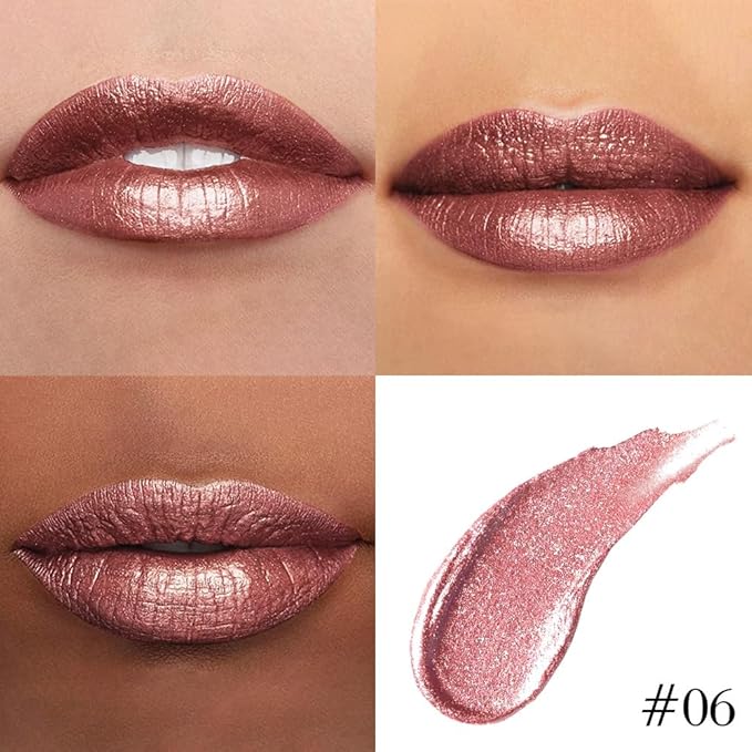 evpct Dark Bronze Metallic Shimmer Lip Liner and Lipstick Combo Lip Gloss Stains Set Makeup for Women Long Lasting Waterproof 24, Iced Mocha Frosted Metallic Glitter Glossy iridescent Liquid Lipstick-Velvo Beauty