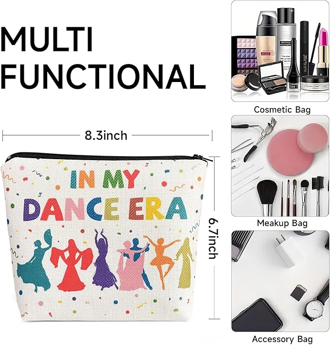 My Dance Era Canvas Zipper Cosmetic Bag, Small Makeup Bag for Women, Friends, Daughter, Sister for Dancers, Dancer Birthday Gifts for Girls (White)-Velvo Beauty