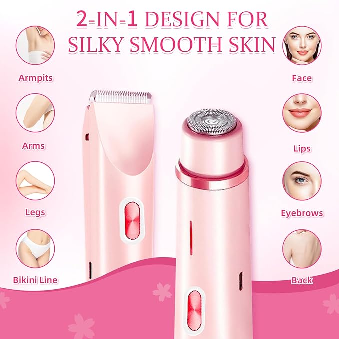 Bikini Trimmer for Women, 2 in 1 Electric Razors for Women, Dermave Bikini Shaver, IPX7 Waterproof & Easy Cleaning, Ceramic Blade, 120 Min Cordless Runtime, Ultra Low Silent (Pink).-Velvo Beauty