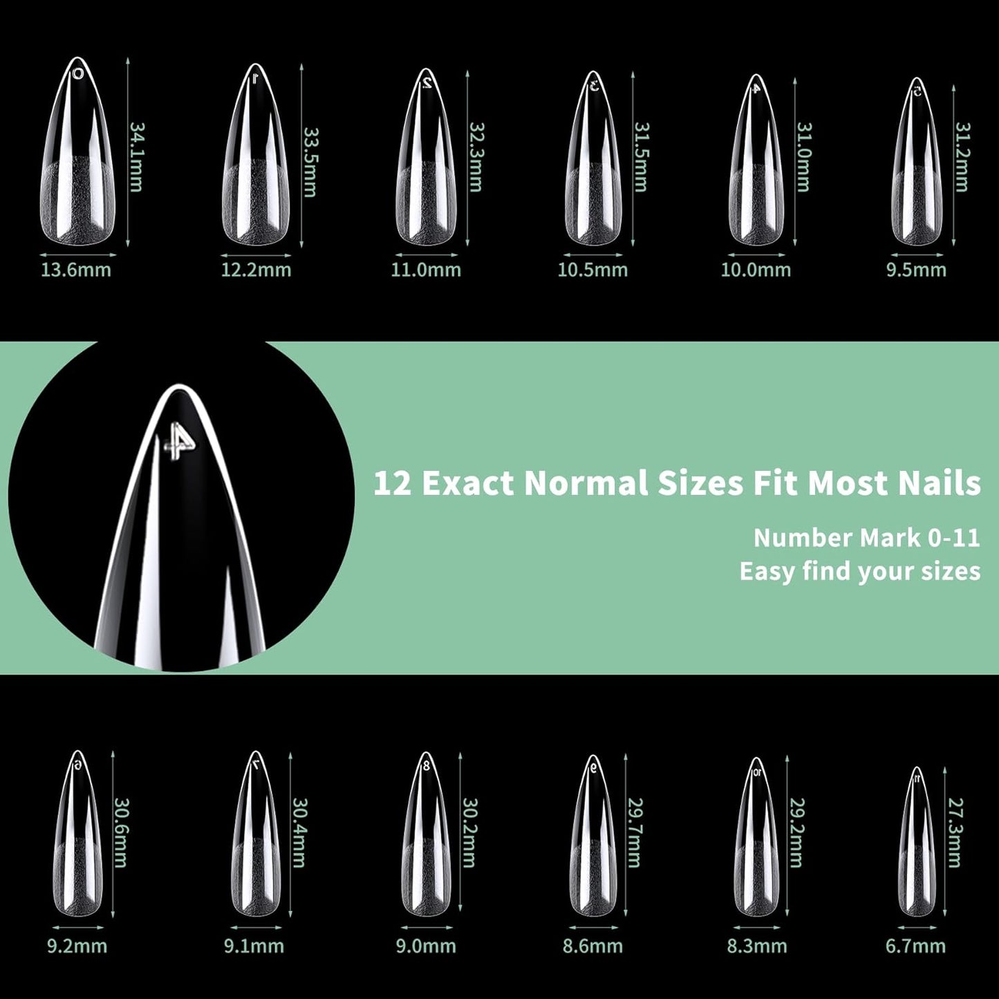Long Stiletto Nail Tips, 216pcs Acrylic Fake Nails Gel Nail Tips Soft, Full Cover Pre-Shaped Matte Clear Press on Nails for Extension, Diy at Home Manicure 12 Sizes-Velvo Beauty