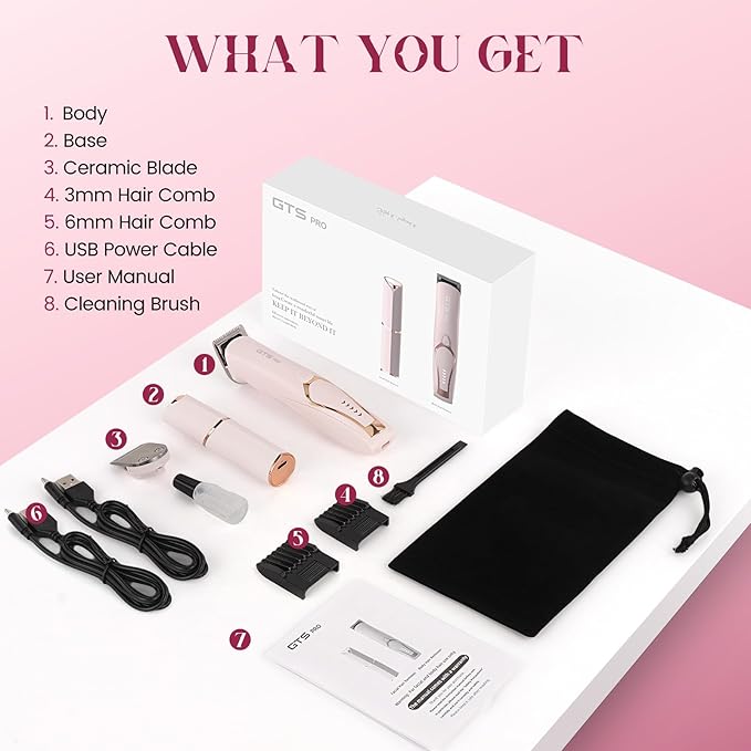 Bikini Trimmer for Women Electric Razor 2 Pack Dual Head Body & Facial Hair Remover -Waterproof USB Rechargeable with Replacement Ceramic Blades, Travel Pouch & Packaging Box(Pink)-Velvo Beauty